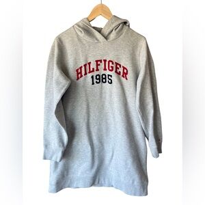 Tommy Hilfiger Gray Hoodie Dress with Red & Navy 1985 Logo